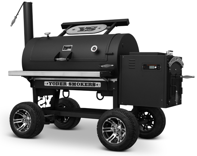 Yoder Smokers Cimarron S Pellet Smoker on Competition Stand